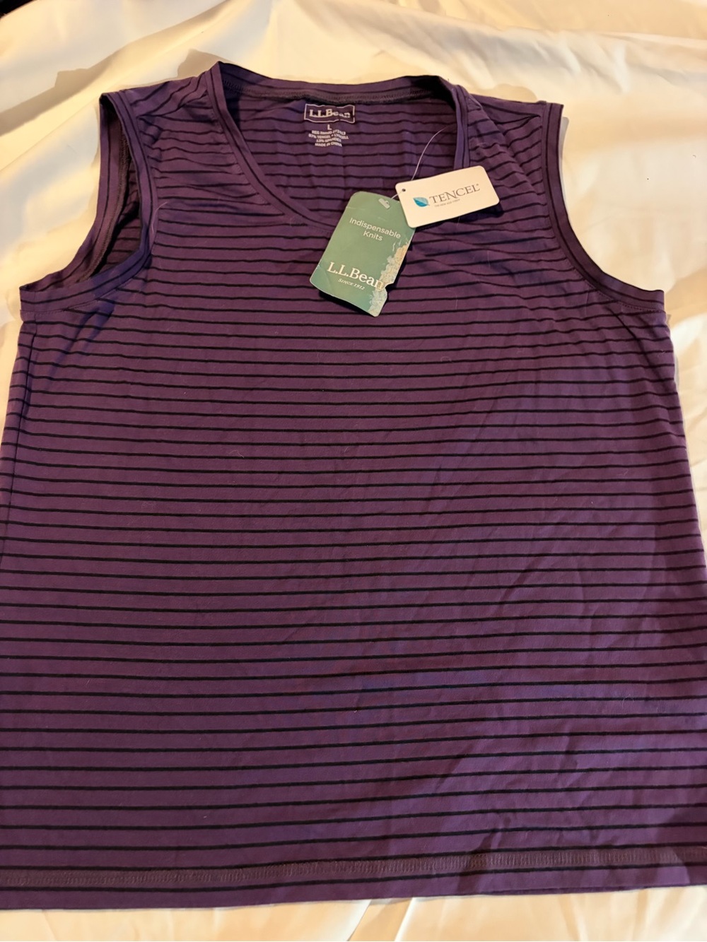 L.L. Bean Purple and Black Striped Tank NWTS Size XL Made with TENCEL knit